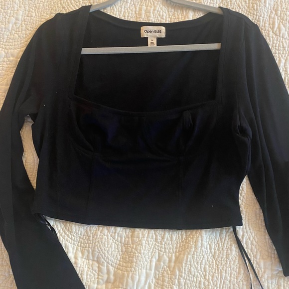 NWOT Black Square Neck Long Sleeve Crop Top - Picture 2 of 7